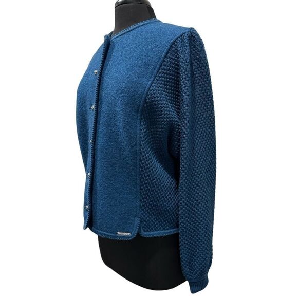 Geiger Collection Vintage Austrian Wool Cardigan Jacket Teal Blue Size 44 - Picture 4 of 16